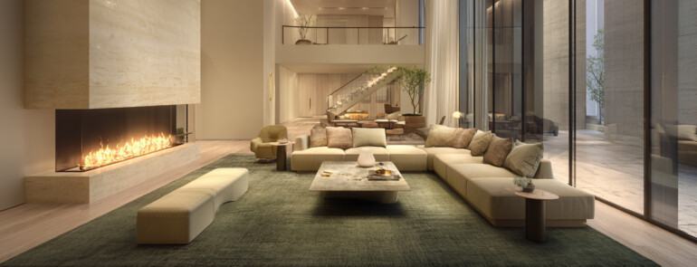 Modern interiors embrace warm minimalism and architectural grandeur